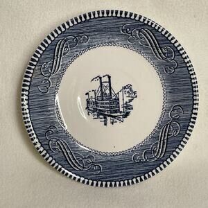 Currier & Ives 5 1/2" Royal China Blue White Riverboat Plate Low Water
